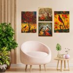 Set of Four Wall Paintings for Wall Dacoration Golden Framed Wall Paintings for Living Room & Bedroom Wall Art for Home Decoration & Office Wall Décor (13x10 inch CH-GD4-13)